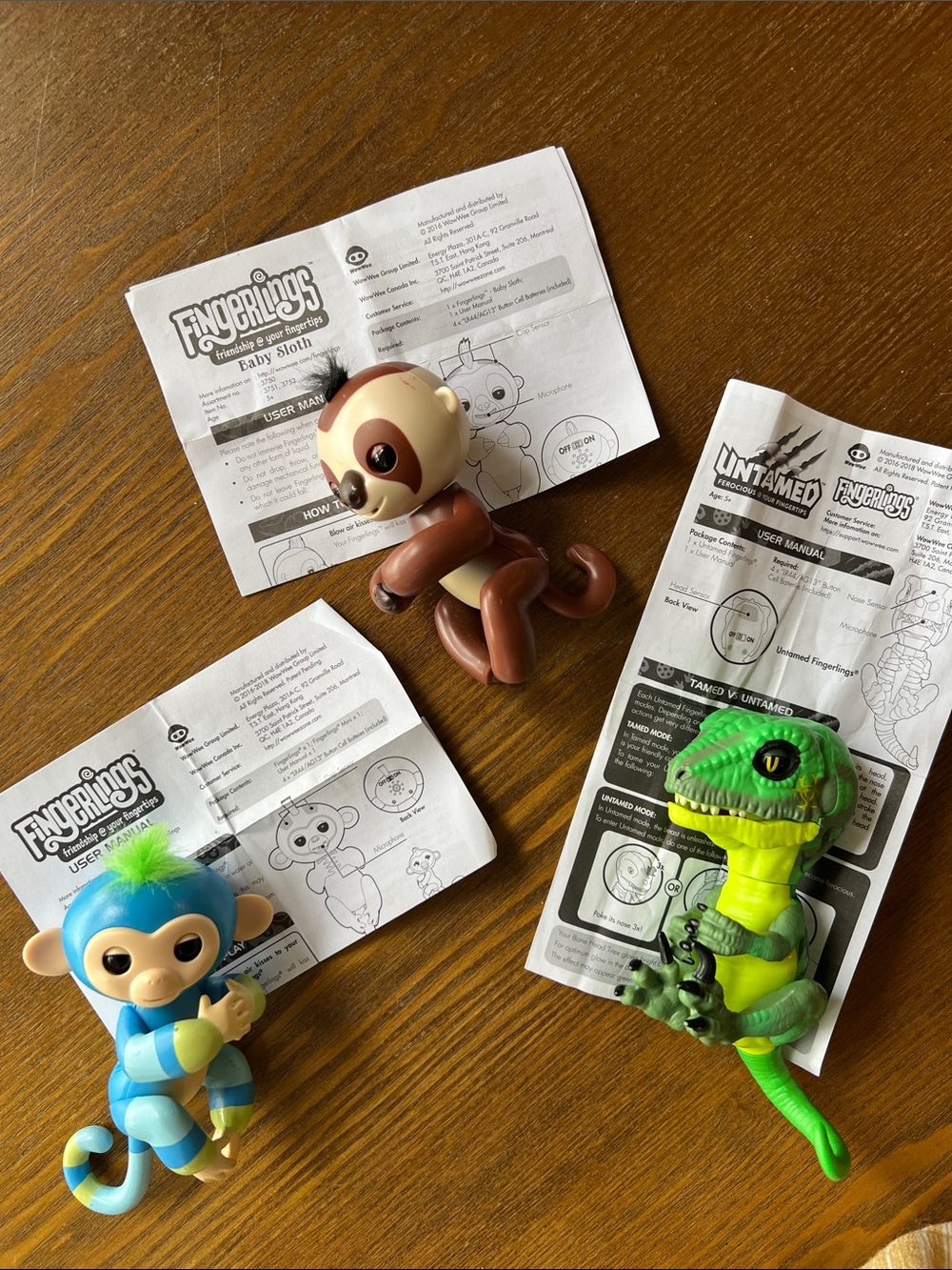 Fingerlings Baby Sloth, Blue Monkey & Green T-Rex Interactive Pet Toy Set